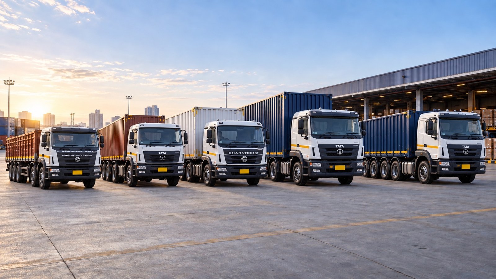 Multiple categories of commercial trucks in an Indian logistics fleet