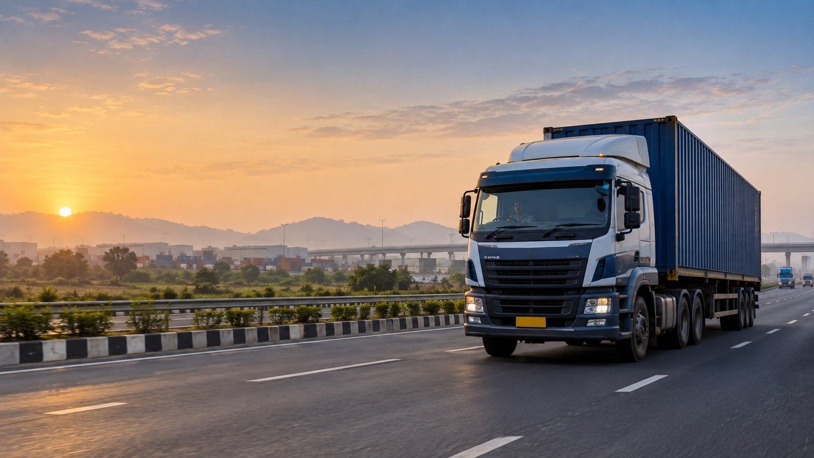 Container truck transporting freight across India